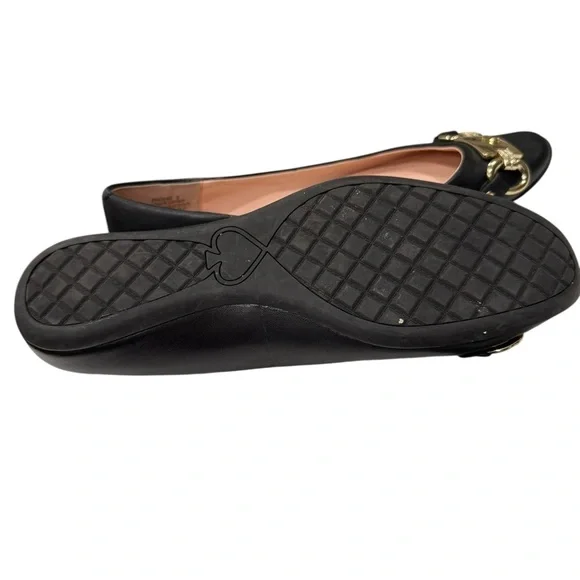 Kate Spade New York Black Leather Ballet Flats Phoebe Size 8 Slip on Gold Logo - Picture 5 of 6